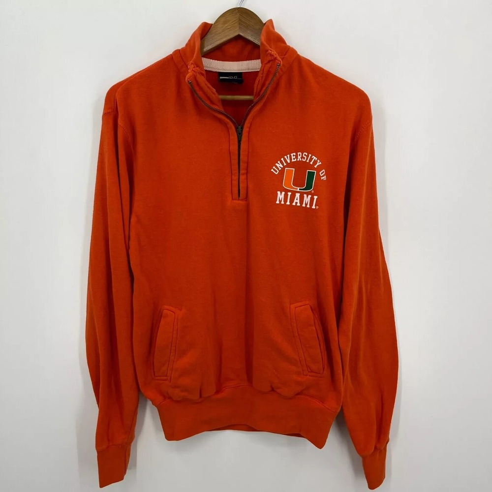 MV Sport University of Miami Hurricanes Quarter Zip Sweatshirt Orange Mens Small